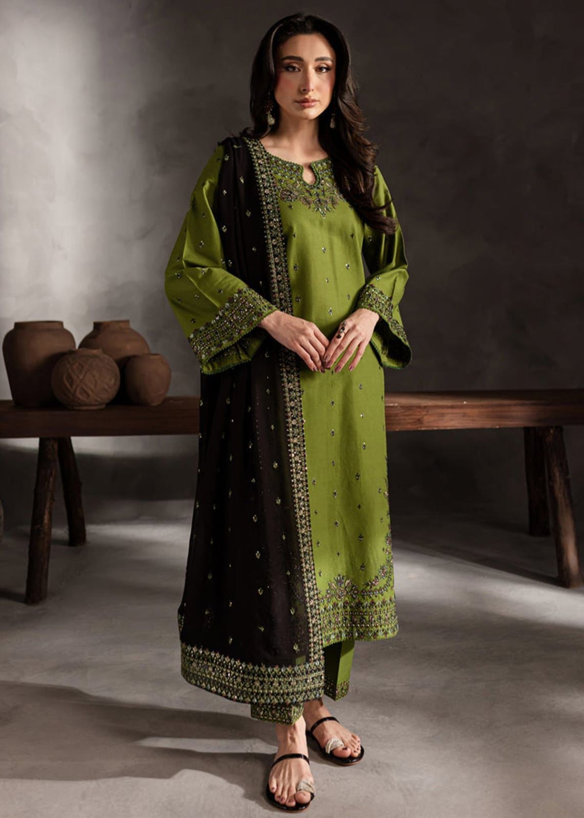 Unstitched 3PC Embroidered Lawn Suit - NF
