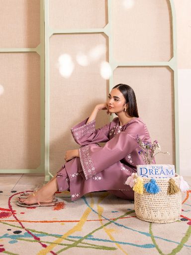 Unstitched 2PC Embroidered Lawn Suit - NF - 1125