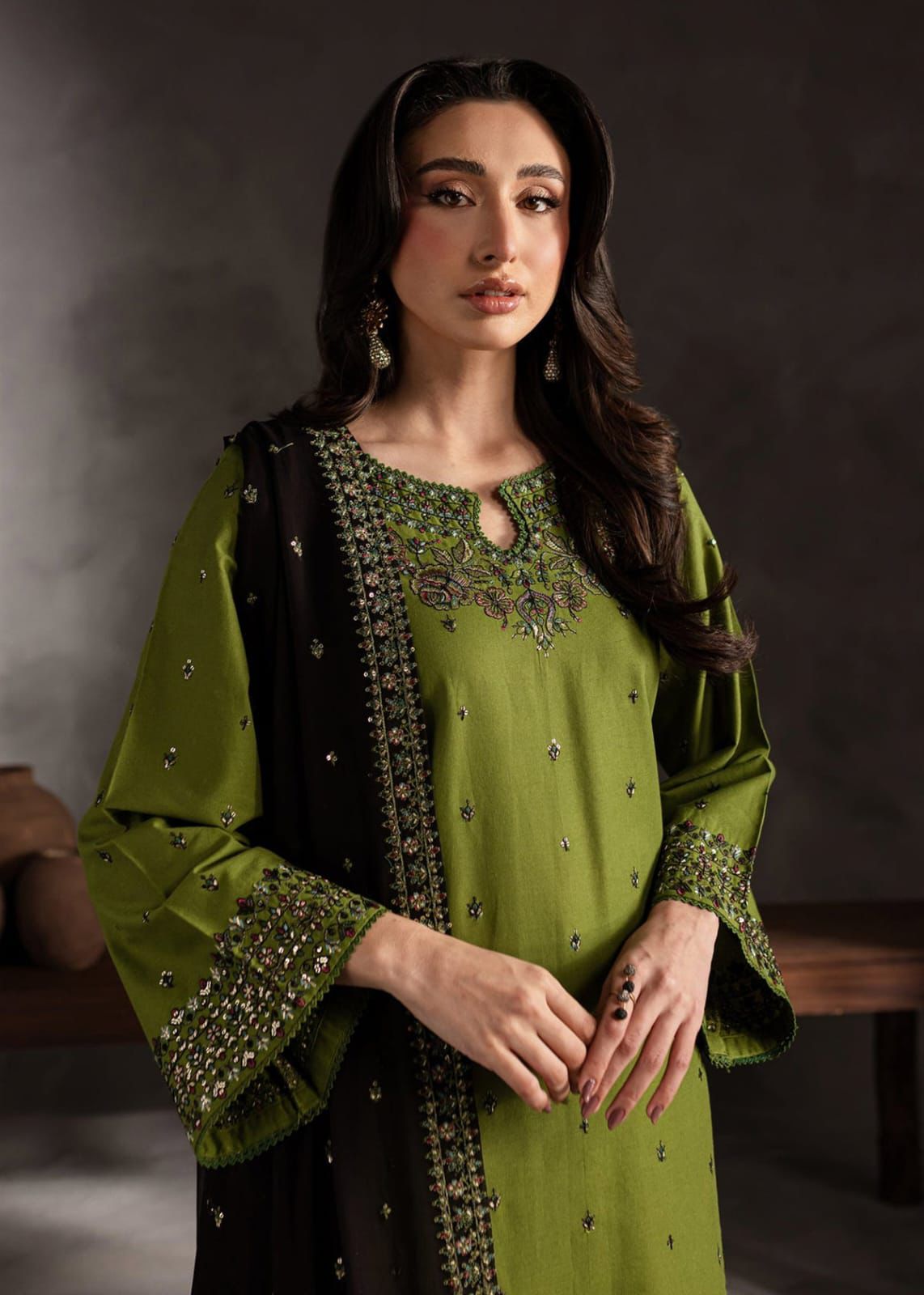 Unstitched 3PC Embroidered Lawn Suit - NF