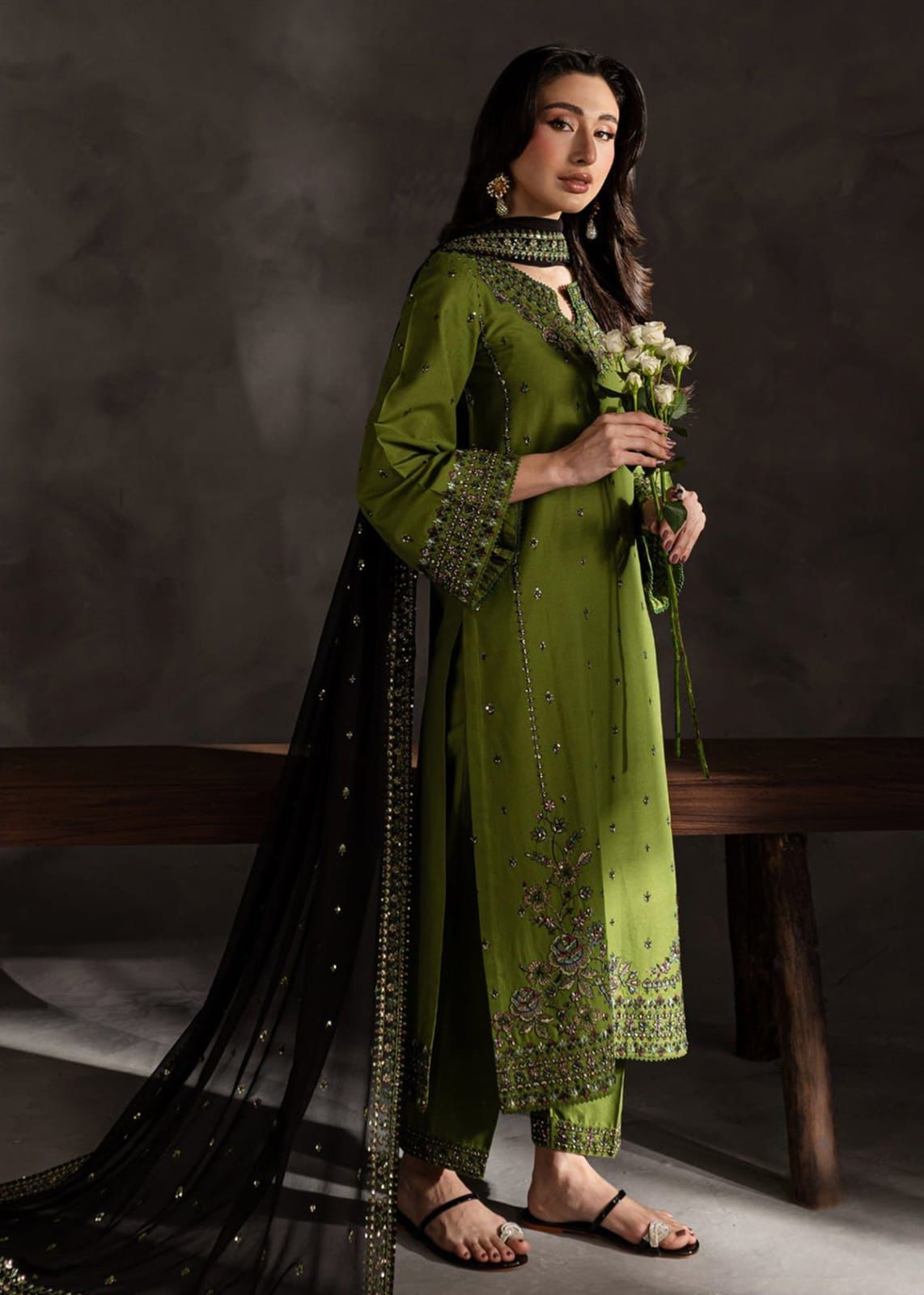 Unstitched 3PC Embroidered Lawn Suit - NF