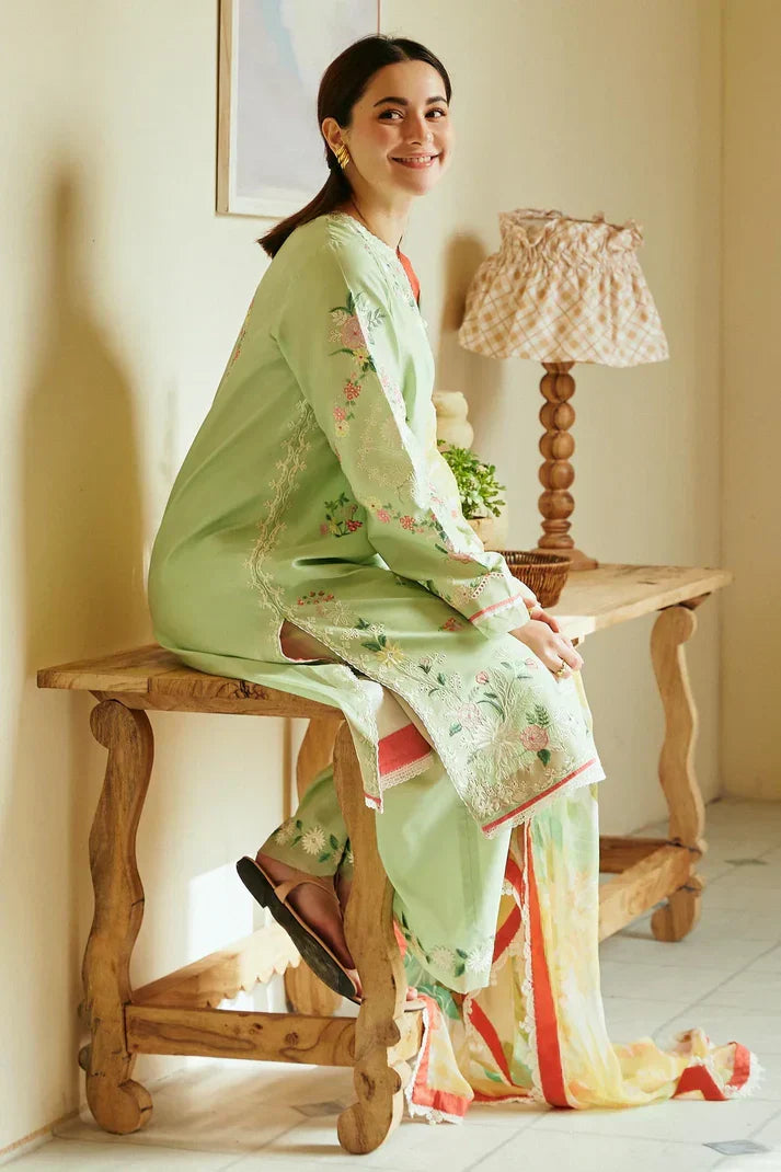 Dhanak 3PC Embroidered Shirt with Digital Printed Wool Shawl – ZC3238
