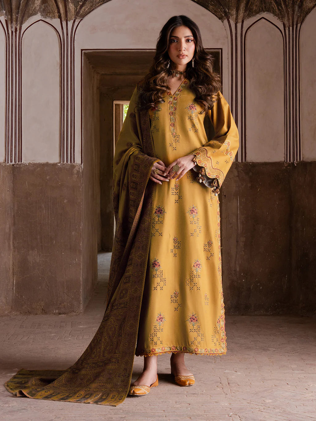 Lawn-3PC Chikankari Embroidered With Digital Printed Jacquard Dupatta-SS 5044