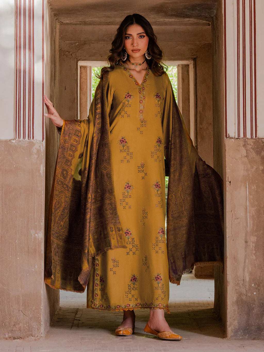 Lawn-3PC Chikankari Embroidered With Digital Printed Jacquard Dupatta-SS 5044
