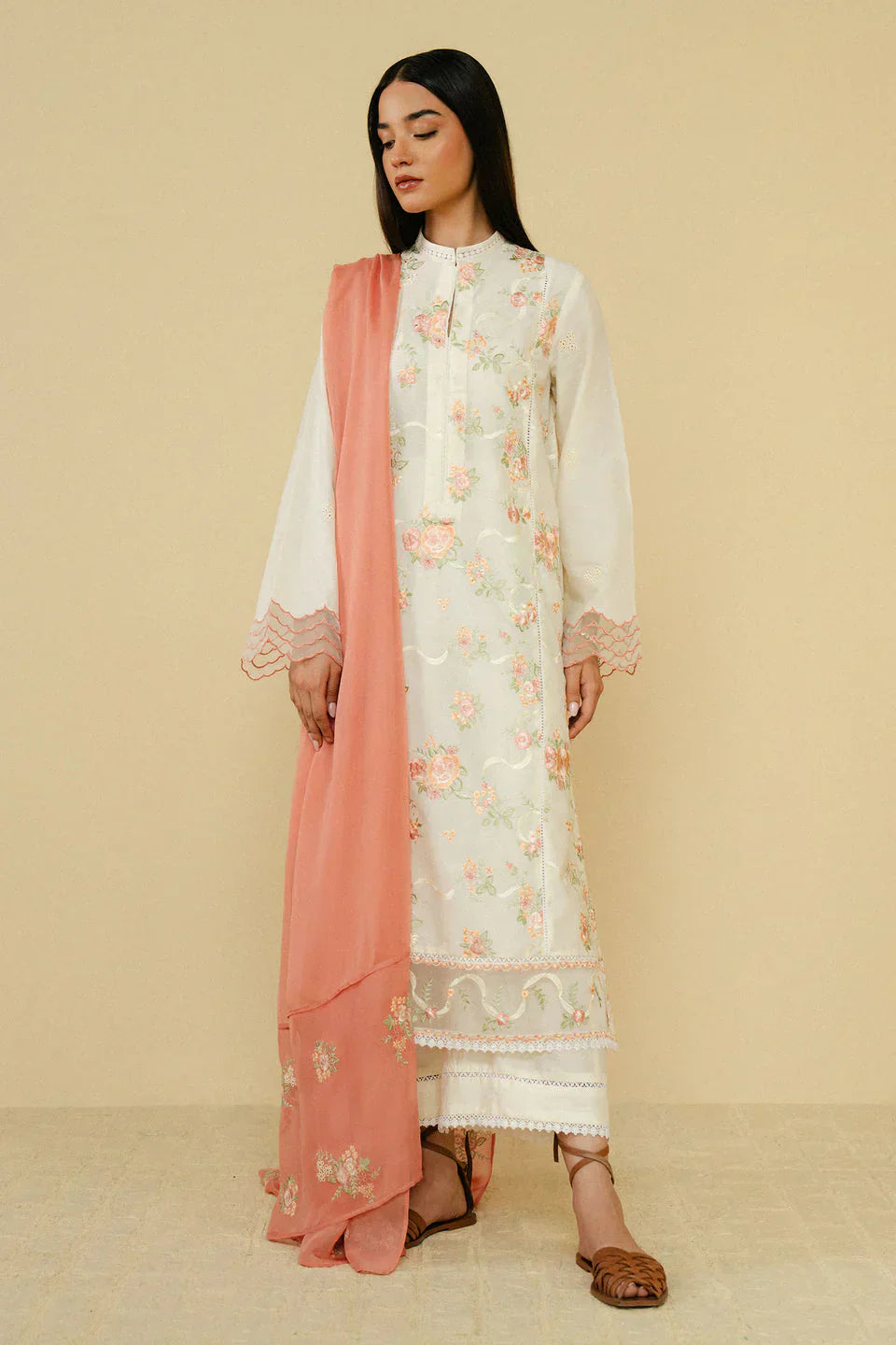 Coco Zara Shahjahan 3PC Embroidered Shirt with Dhanak Embroidered Dupatta – ZC203