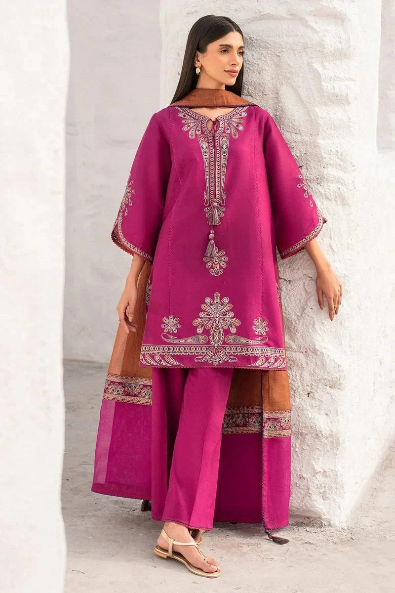 Dhanak 3PC Embroidered Shirt with Digital Printed Wool Shawl – ZC3371