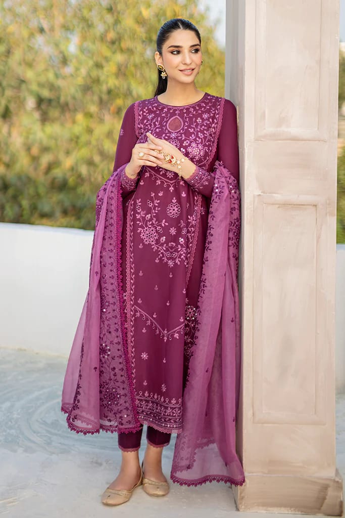 Dhanak 3PC Embroidered Shirt with Organza Embroidered Dupatta – ZC3242
