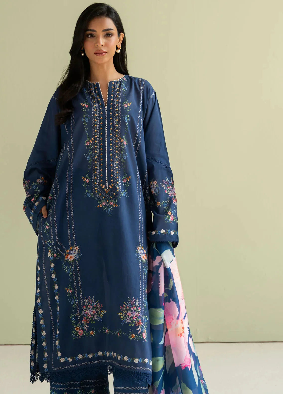 Embroidered Lawn 3 Piece Shirt Trouser and Dupatta- TFS-428