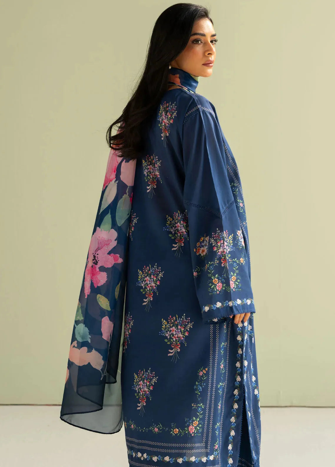 Embroidered Lawn 3 Piece Shirt Trouser and Dupatta- TFS-428