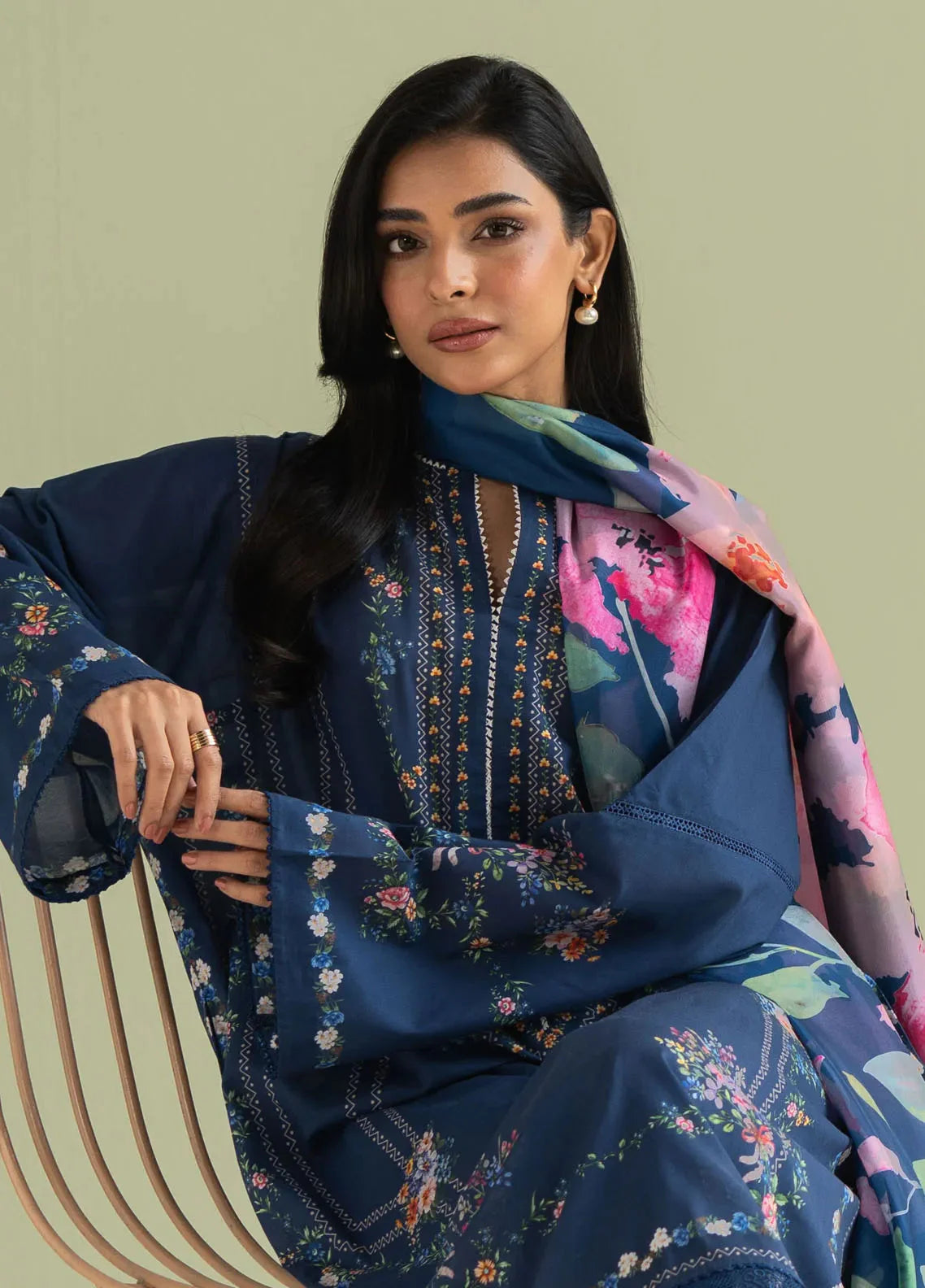 Embroidered Lawn 3 Piece Shirt Trouser and Dupatta- TFS-428