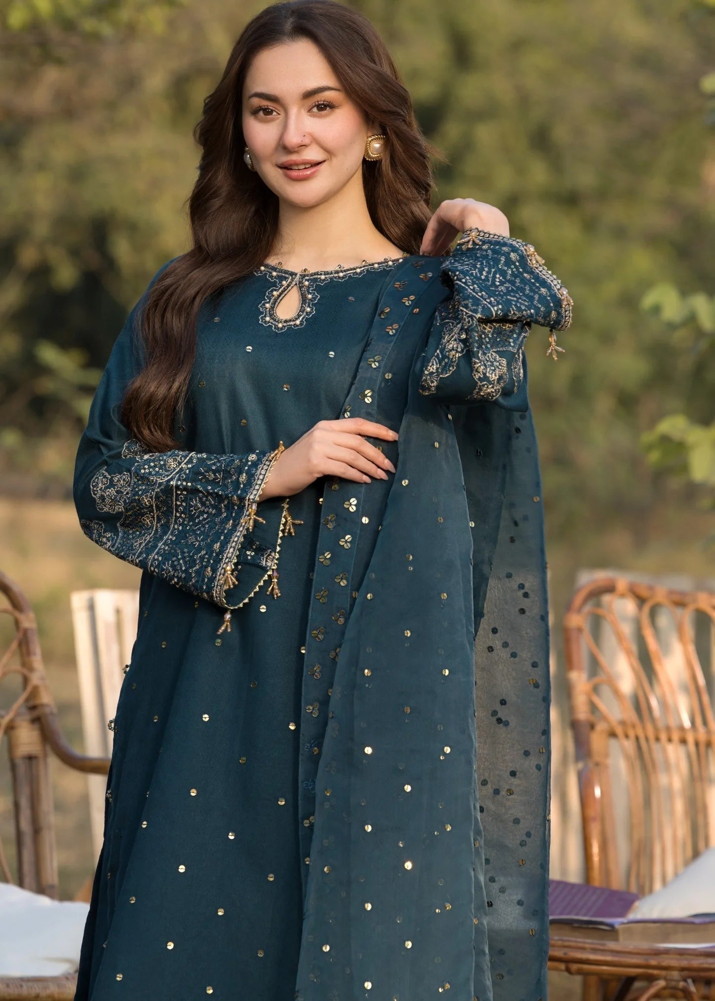 Lawn-3PC Embroidered Shirt with Organza Sequins Embroidered Dupatta- SS 5062