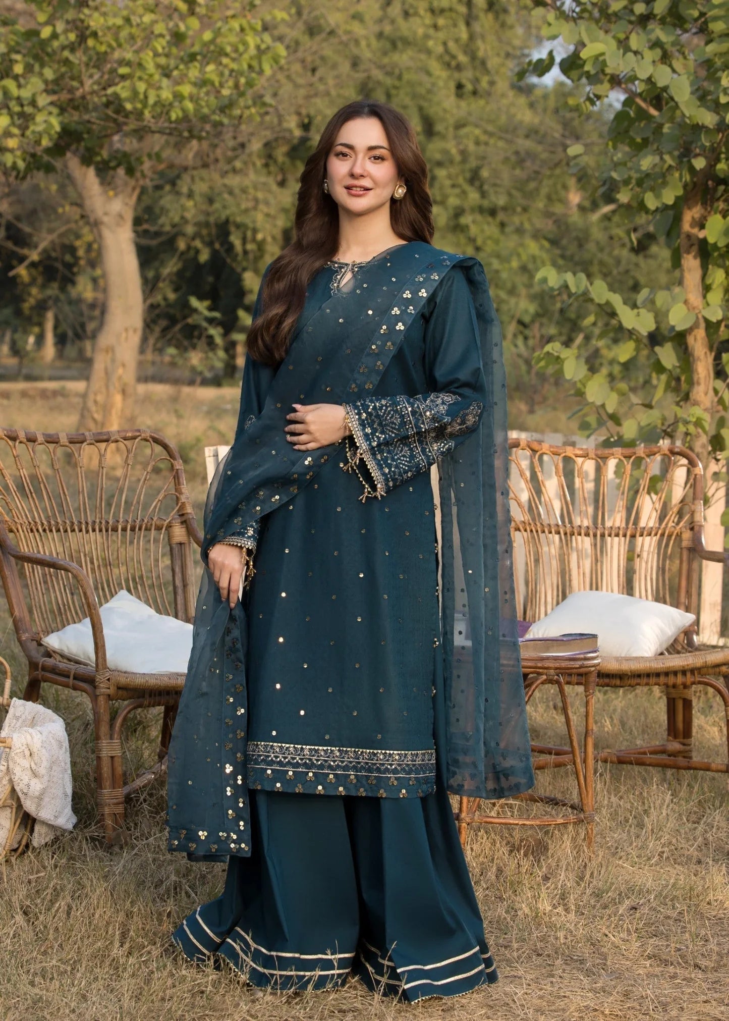 Lawn-3PC Embroidered Shirt with Organza Sequins Embroidered Dupatta- SS 5062