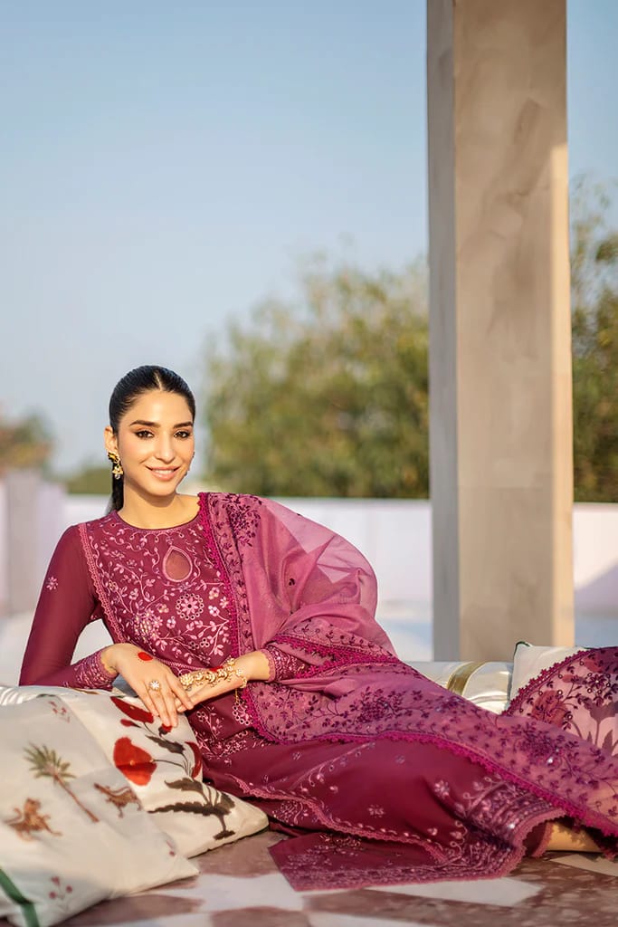 Dhanak 3PC Embroidered Shirt with Organza Embroidered Dupatta – ZC3242