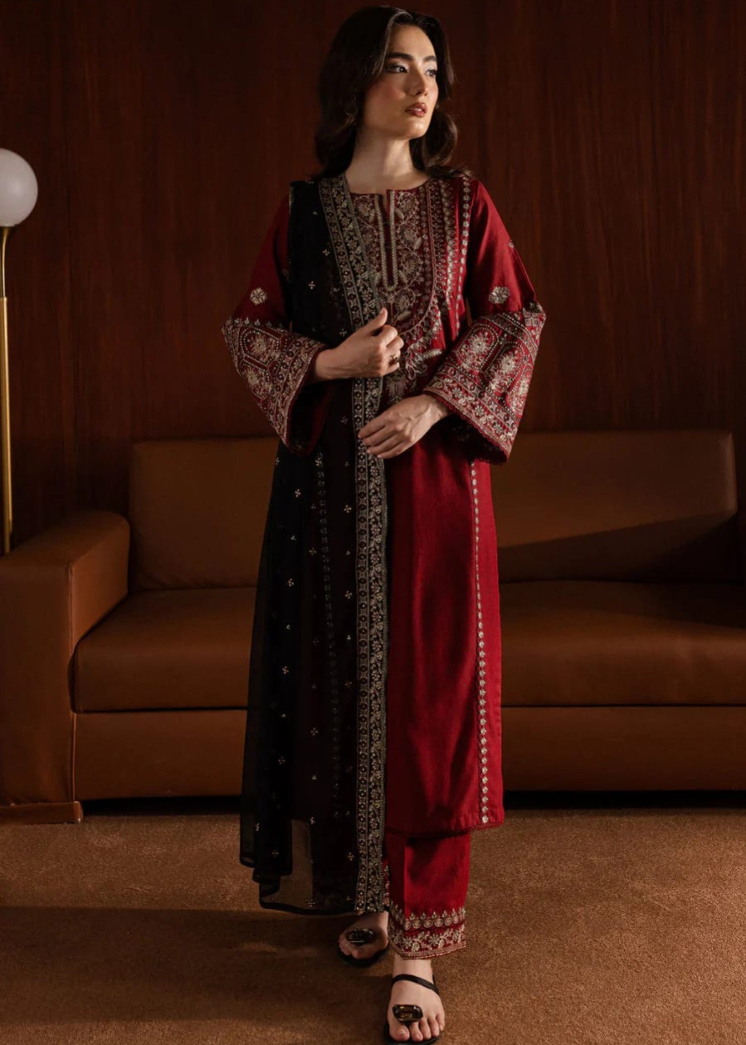 Dhanak 3PC Embroidered Shirt with Organza Sequins Embroidered Dupatta – ZC3351