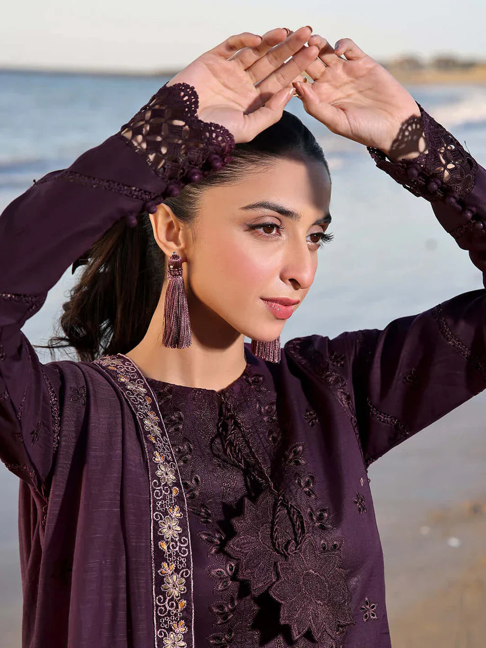 Female Studio Dhanak 3PC Embroidered Shirt with Dhanak Embroidered Dupatta – ZC176